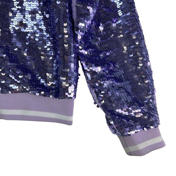 H&M Girls Purple Playful Flip Sequin Bomber Jacket Whimsical Cat Design Sz10-12 - Picture 13 of 16